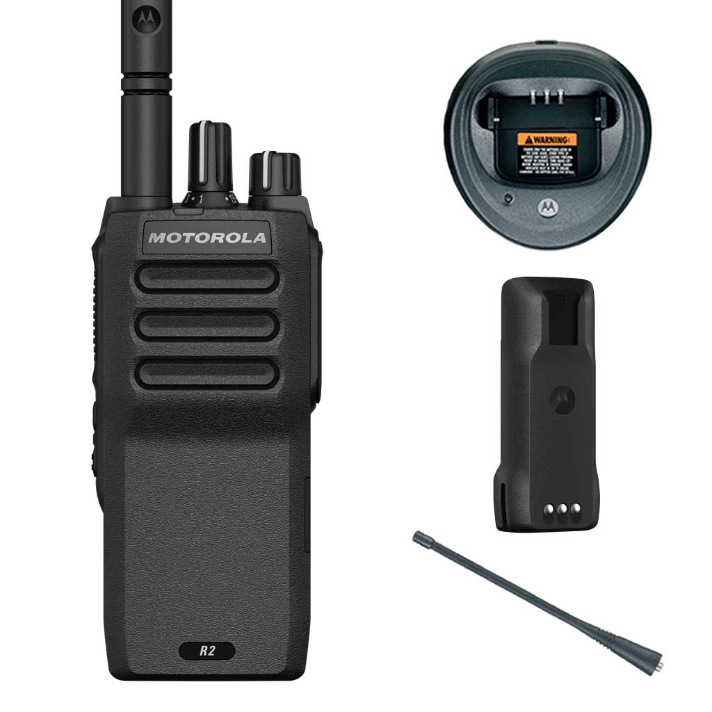 SET Motorola R2 Handfunkgerät VHF analog Batterie Antenne Ladegerät MDH11JDC9JC2AN