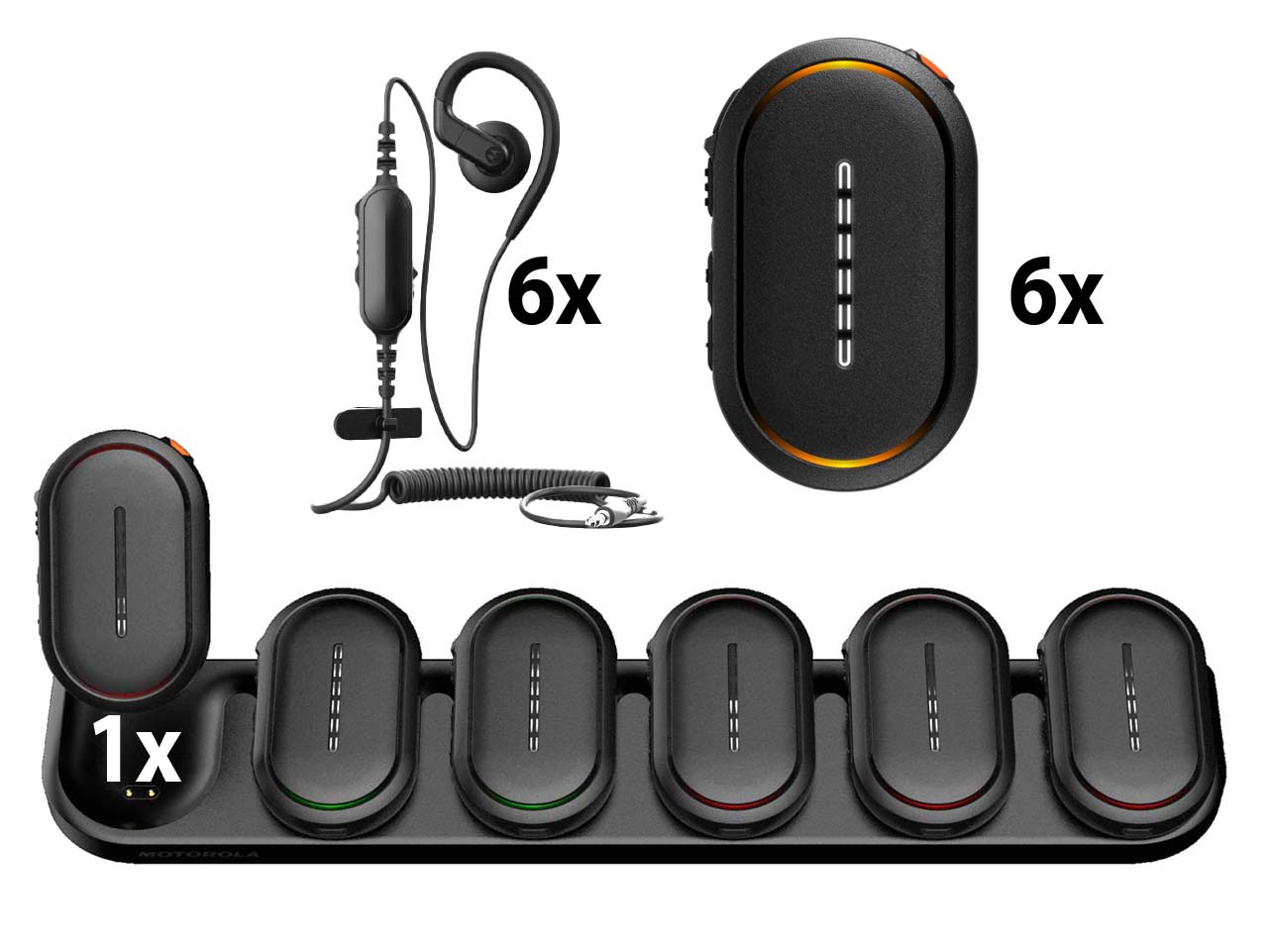 SET 6x Motorola TLK 25 WAVE PTX radio WiFi with multiunit charger and earpiece HK2205A