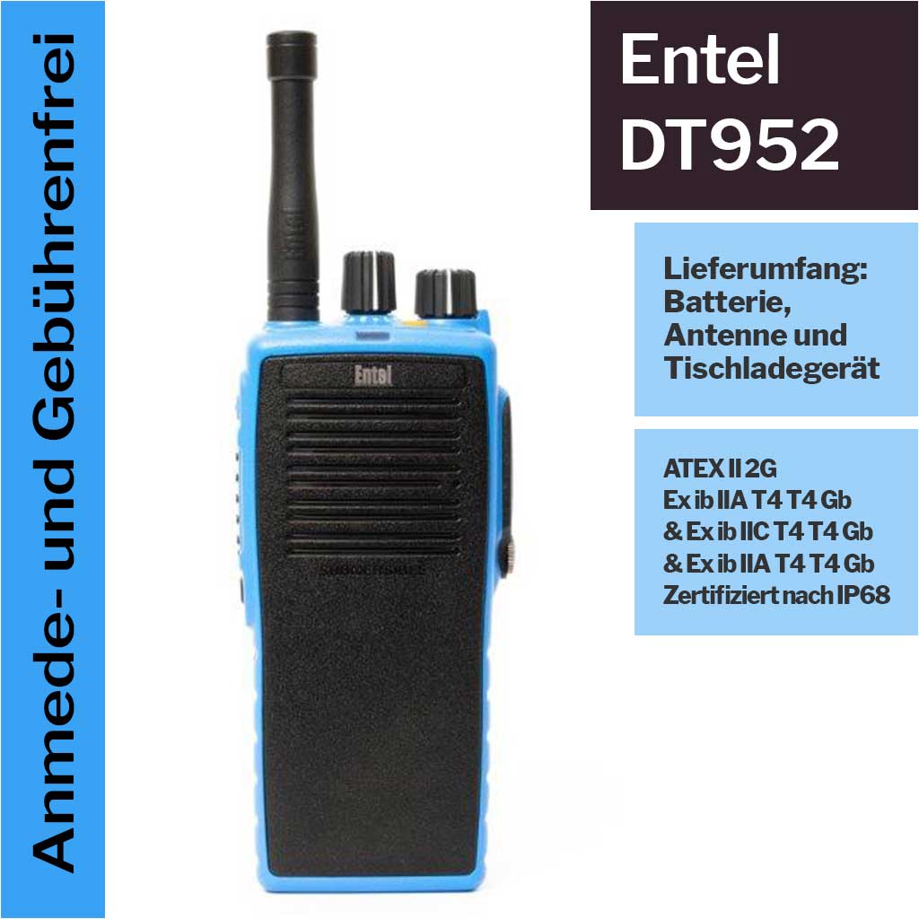 Entel DT952 Handfunkgerät PMR446 Lizenzfrei 0,5 Watt IP68 ATEX ohne Display