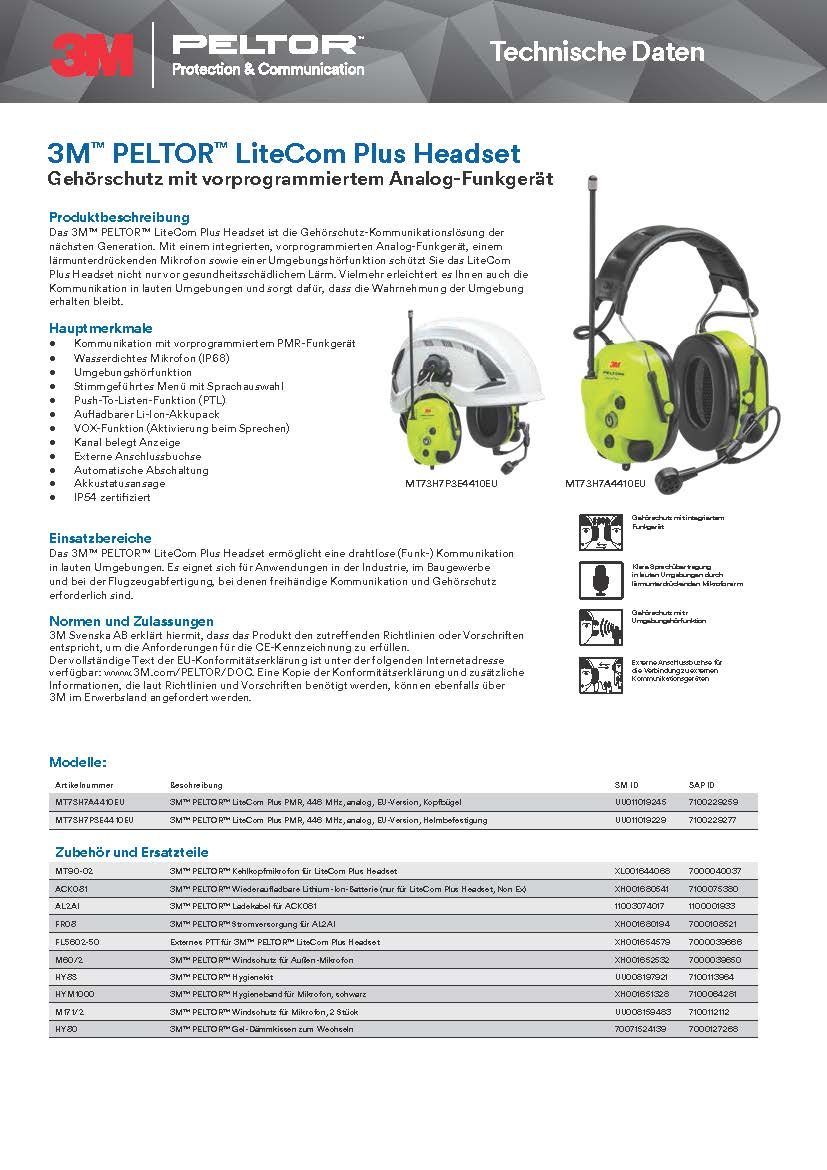 Peltor LiteCom Plus Ear protection headphones and PMR446 two way radio Headband MT73H7A4410EU