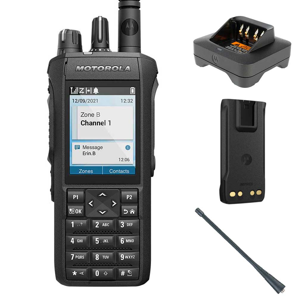 SET gebraucht Motorola R7 Standard Handfunkgerät VHF mit Display und Tastatur Batterie 2450mAh Antenne Ladegerät MDH06JDN9WA2AN