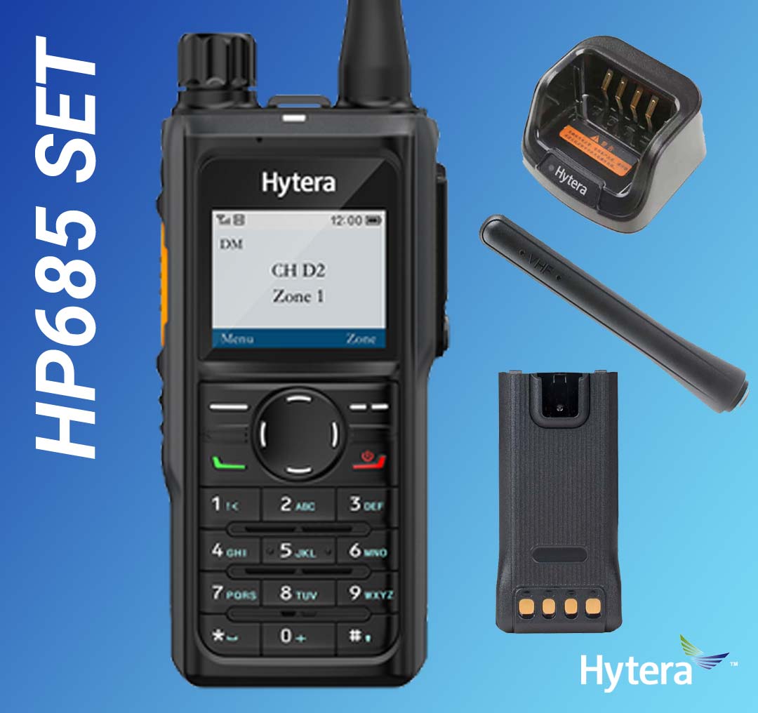 SET Hytera HP685 VHF 136-174MHz GPS Bluetooth Batterie Ladegerät Antenne AN0160H13 HP685GV1