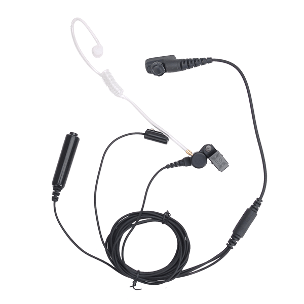 3-wire surveill. earpiece, black, sep. PTT button, microph. & transp. acoustic tube