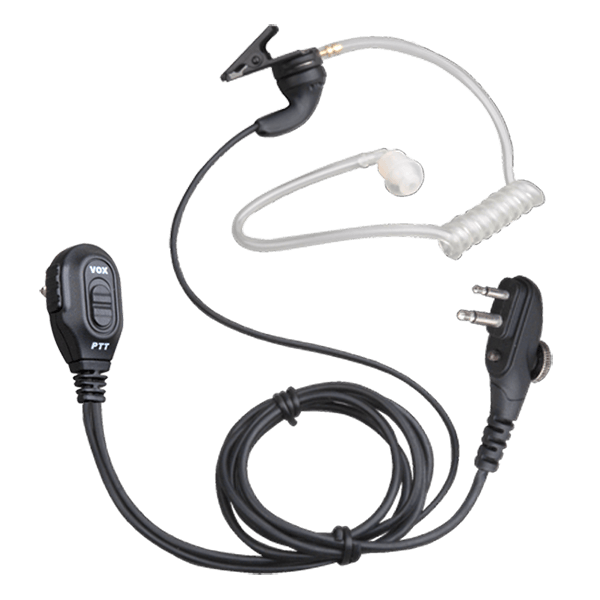 Surveillance earpiece, black, micro w. PTT, transp. acoustic tube, VOX or PTT control