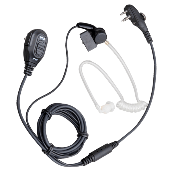 2-wire surveill. earpiece, black, micro w. PTT, transp. acoustic tube, VOX or PTT